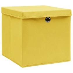 vidaXL Cajas de almacenaje con tapas 10 uds tela amarillo 32x32x32 cm