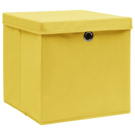 vidaXL Cajas de almacenaje con tapas 10 uds tela amarillo 32x32x32 cm