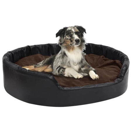 vidaXL Cama de perros felpa y cuero sintético negro marrón 99x89x21 cm