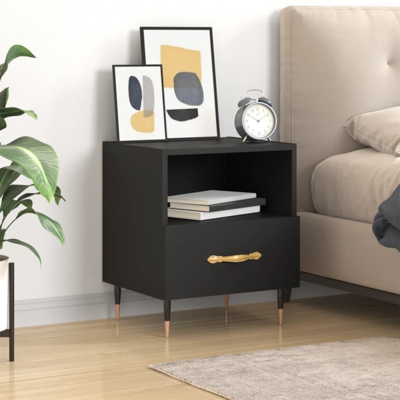 vidaXL Mesita de noche madera de ingeniería negro 40x35x47,5 cm vidaXL Mesita de noche madera de ingeniería negro 40x35x47,5 cm