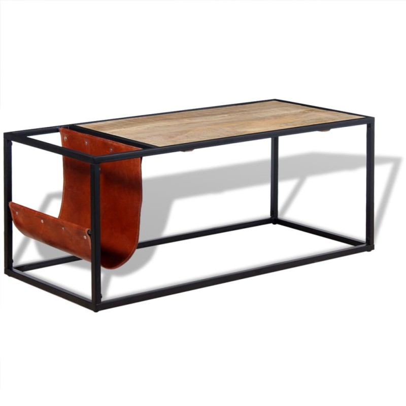 vidaXL Mesa de centro con revistero de cuero 110x50x45 cm vidaXL Mesa de centro con revistero de cuero 110x50x45 cm