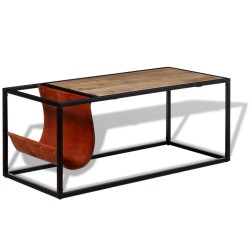 vidaXL Mesa de centro con revistero de cuero 110x50x45 cm