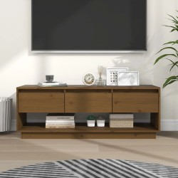 vidaXL Mueble de TV madera maciza de pino marrón miel 110,5x34x40 cm
