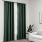 vidaXL Cortinas opacas con ganchos look de lino 2 pzas verde 140x225cm vidaXL Cortinas opacas con ganchos look de lino 2 pzas verde 140x225cm