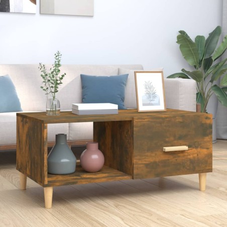 vidaXL Mesa de centro madera contrachapada roble ahumado 89,5x50x40 cm