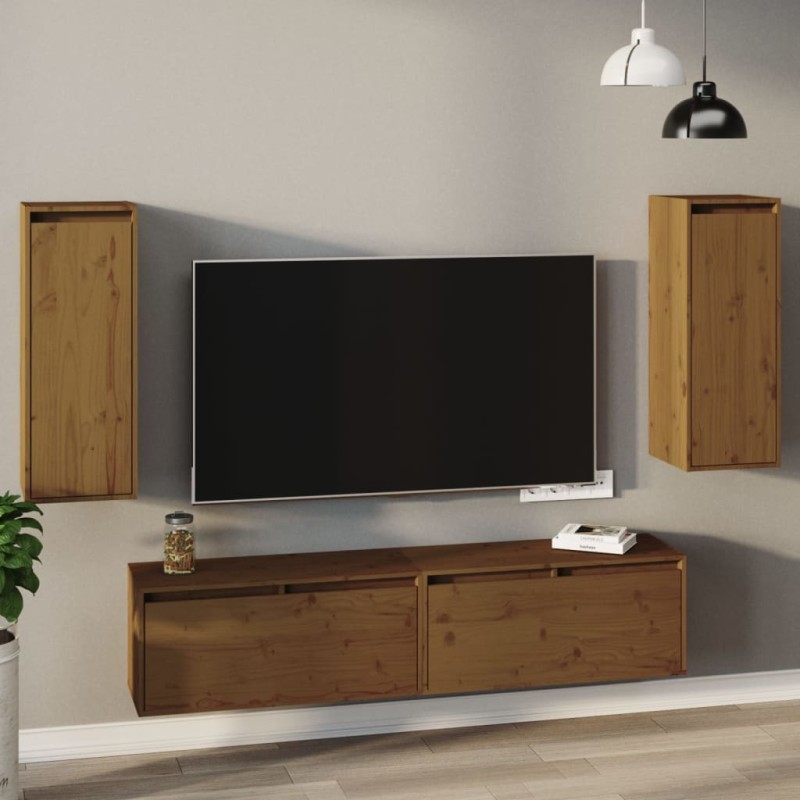 vidaXL Armario de pared 2 uds madera de pino marrón miel 30x30x80 cm vidaXL Armario de pared 2 uds madera de pino marrón miel 30x30x80 cm