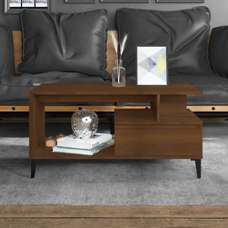 vidaXL Mesa de centro madera contrachapada roble marrón 90x49x45 cm