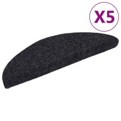 vidaXL Alfombrillas de escaleras autoadhesivas 5 uds negro 56x17x3 cm