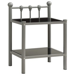 vidaXL Mesitas de noche 2 unidades metal y vidrio gris y negro 