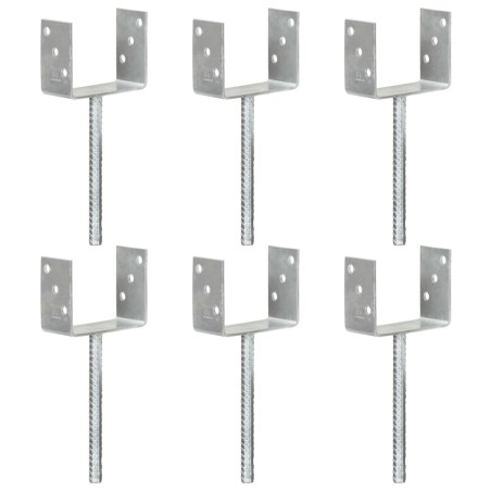 vidaXL Anclajes de valla 6 uds acero galvanizado plateado 12x6x30 cm