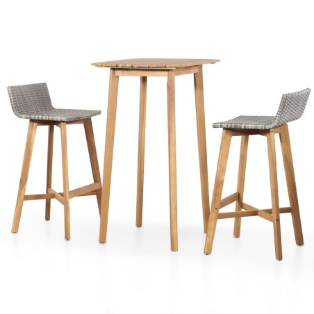 vidaXL Set mesa y sillas de bar 3 pzas madera maciza acacia