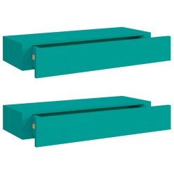 vidaXL Estantes de pared con cajón 2 uds MDF azul 60x23,5x10 cm
