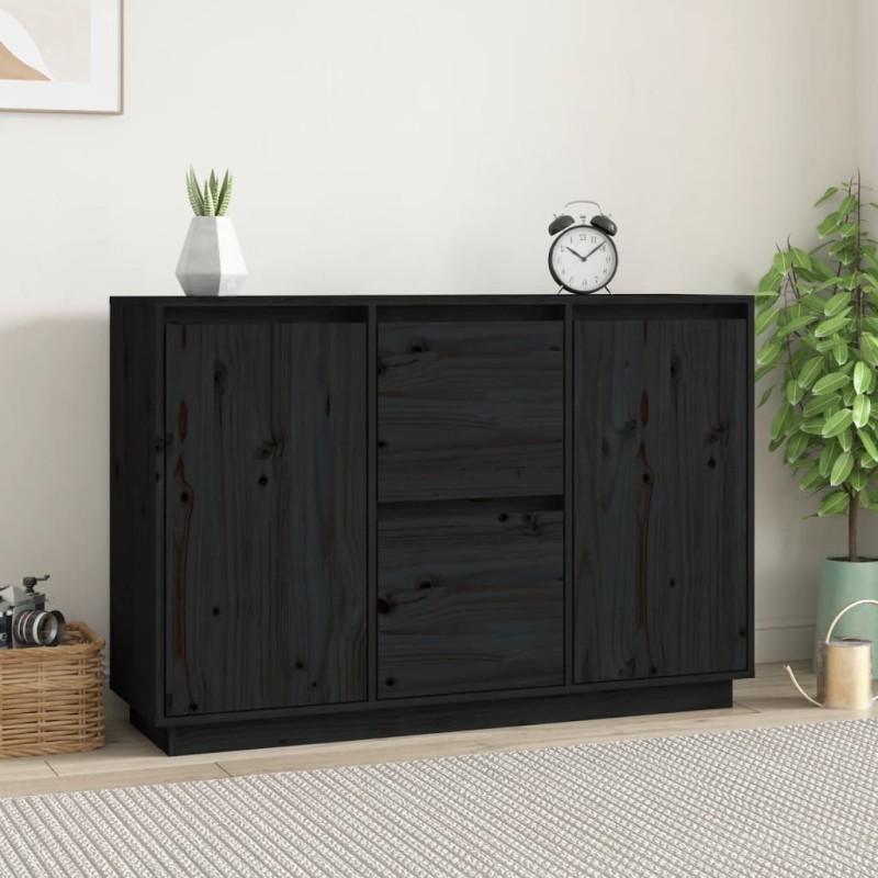 vidaXL Aparador de madera maciza de pino negro 111x34x75 cm vidaXL Aparador de madera maciza de pino negro 111x34x75 cm