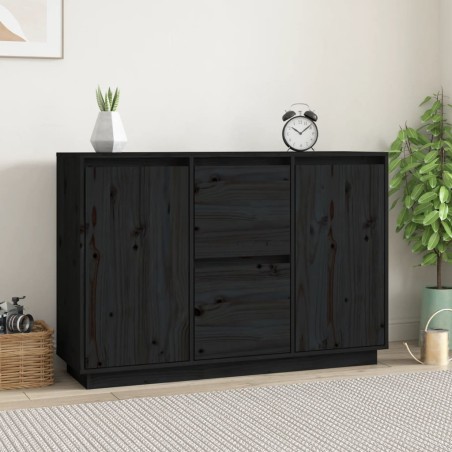 vidaXL Aparador de madera maciza de pino negro 111x34x75 cm