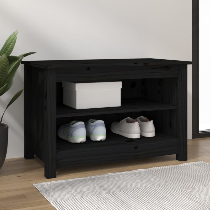vidaXL Banco zapatero madera de pino maciza negro 70x38x45,5 cm
