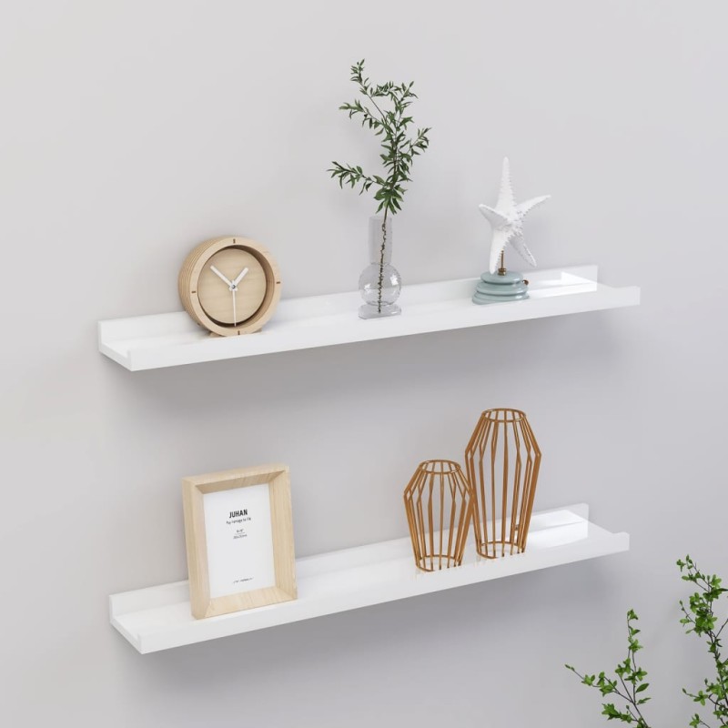 vidaXL Estantes de pared 2 unidades blanco brillo 60x9x3 cm vidaXL Estantes de pared 2 unidades blanco brillo 60x9x3 cm