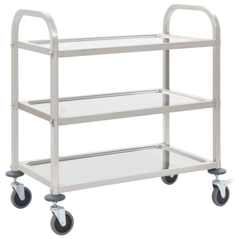 vidaXL Carrito de cocina de 3 alturas 96,5x55x90 cm acero inoxidable vidaXL Carrito de cocina de 3 alturas 96,5x55x90 cm acero inoxidable