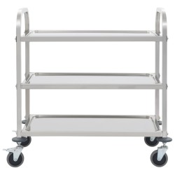 vidaXL Carrito de cocina de 3 alturas 96,5x55x90 cm acero inoxidable