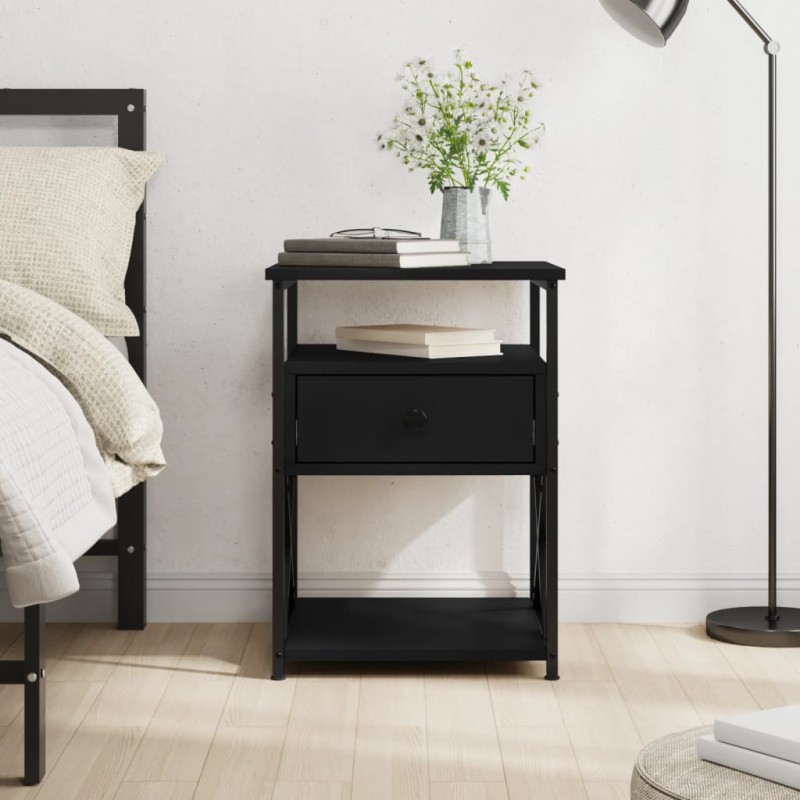 vidaXL Mesita de noche madera de ingeniería negro 40x42x55 cm vidaXL Mesita de noche madera de ingeniería negro 40x42x55 cm