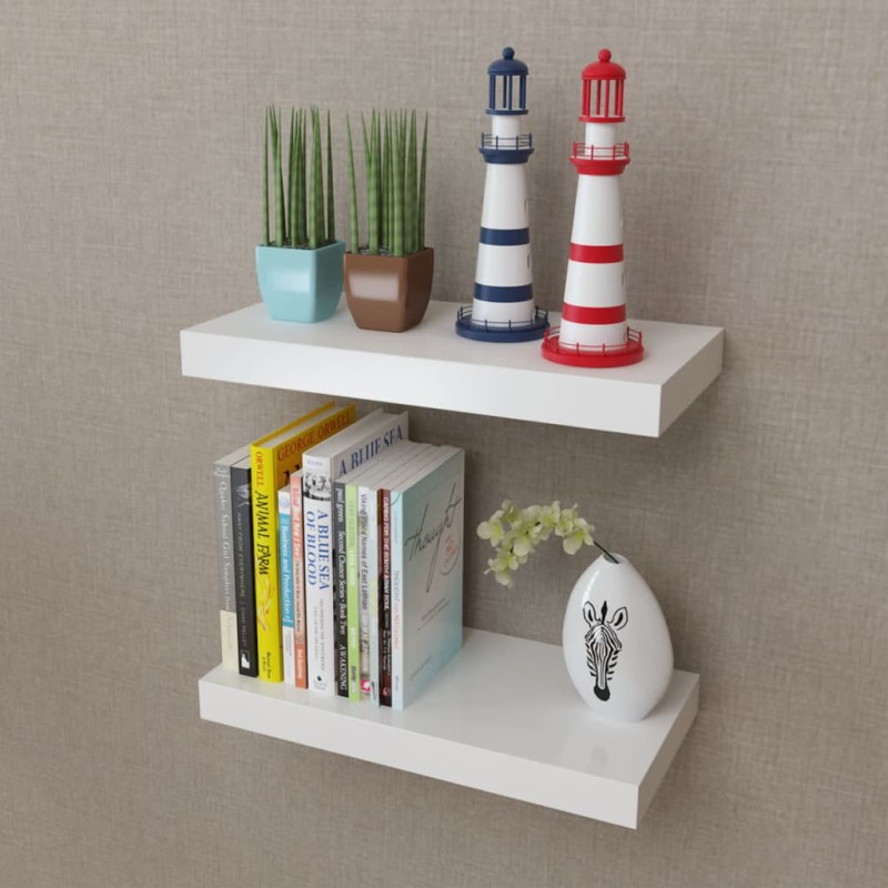 vidaXL Estantes flotantes de pared 2 uds MDF blanco para libros/DVD vidaXL Estantes flotantes de pared 2 uds MDF blanco para libros/DVD