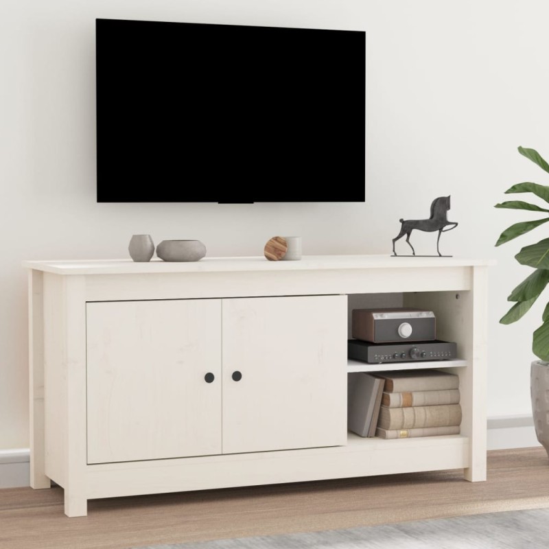 vidaXL Mueble para TV de madera maciza de pino blanco 103x36,5x52 cm vidaXL Mueble para TV de madera maciza de pino blanco 103x36,5x52 cm