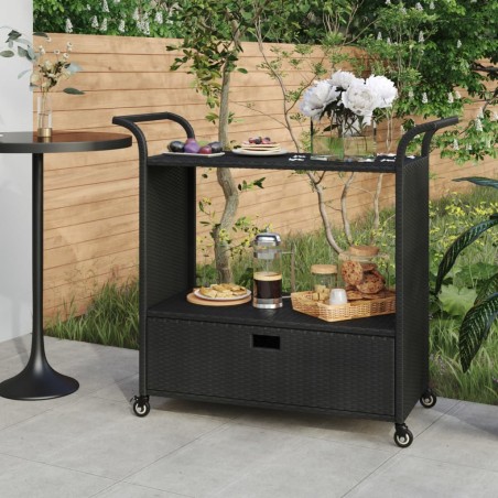vidaXL Carrito de bar con cajón ratán sintético negro 100x45x97 cm