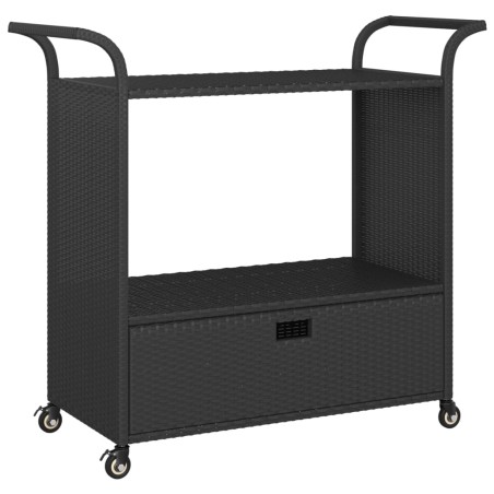 vidaXL Carrito de bar con cajón ratán sintético negro 100x45x97 cm