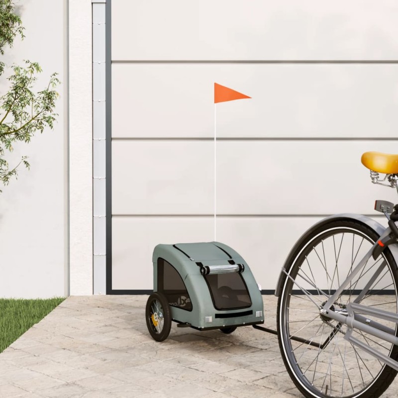 vidaXL Remolque de bicicleta mascotas hierro tela Oxford gris