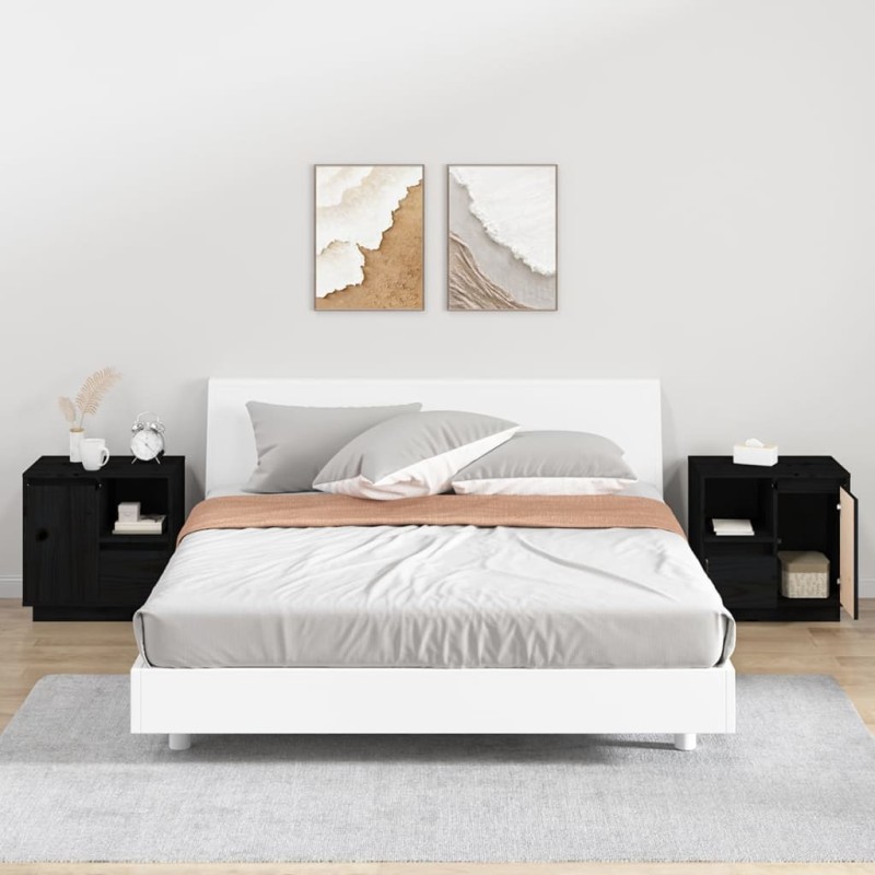 vidaXL Mesitas de noche 2 uds madera maciza de pino negro 50x34x50 cm vidaXL Mesitas de noche 2 uds madera maciza de pino negro 50x34x50 cm