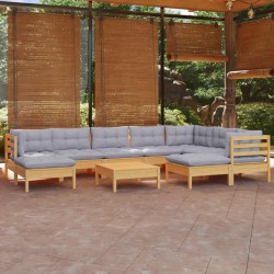 vidaXL Juego de muebles de jardín 10 pzas y cojines madera maciza pino