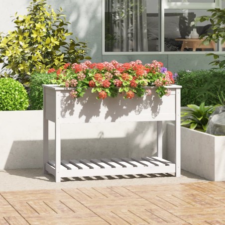 vidaXL Jardinera con estante madera maciza pino blanca 111,5x54x81 cm