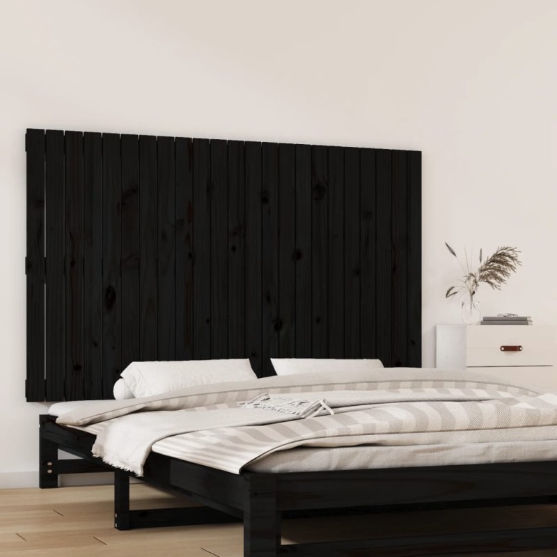vidaXL Cabecero de cama de pared madera maciza pino negro 147x3x90 cm vidaXL Cabecero de cama de pared madera maciza pino negro 147x3x90 cm