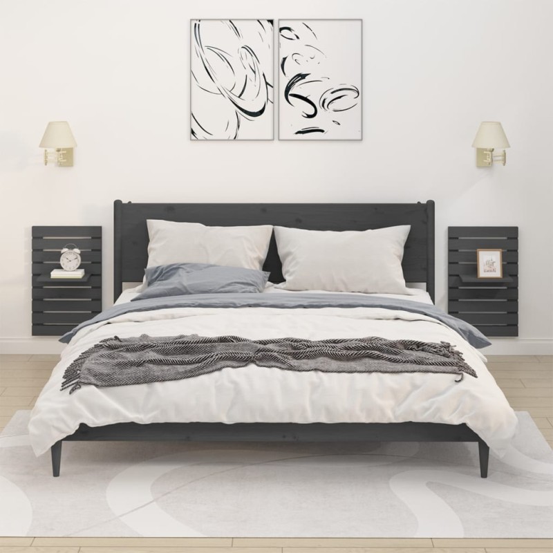 vidaXL Estantes mesitas de pared 2 uds madera maciza de pino gris vidaXL Estantes mesitas de pared 2 uds madera maciza de pino gris