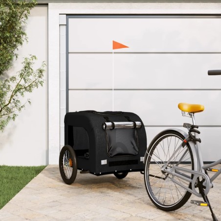 vidaXL Remolque de bicicleta mascotas hierro tela Oxford negro