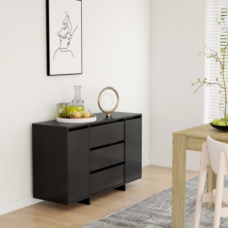 vidaXL Aparador con 3 cajones madera contrachapada negro 120x41x75 cm