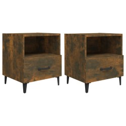 vidaXL Mesita de noche 2 uds madera contrachapada color roble ahumado