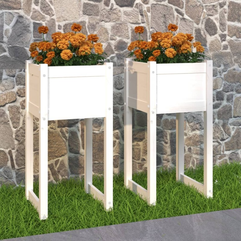 vidaXL Jardinera 2 unidades madera maciza de pino blanco 40x40x81 cm vidaXL Jardinera 2 unidades madera maciza de pino blanco 40x40x81 cm