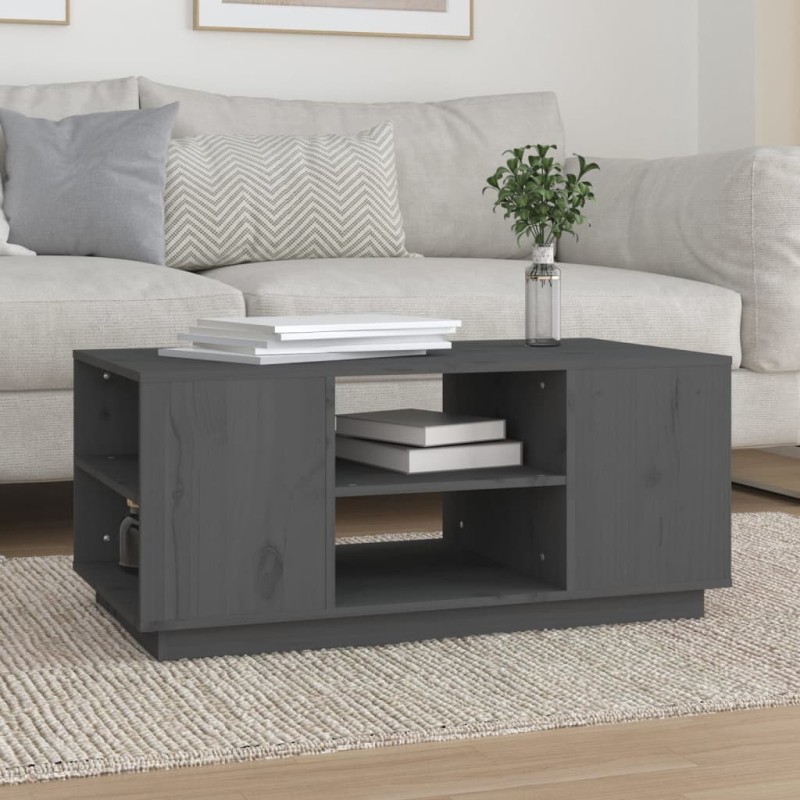 vidaXL Mesa de centro de madera maciza de pino gris 90x49x40,5 cm vidaXL Mesa de centro de madera maciza de pino gris 90x49x40,5 cm