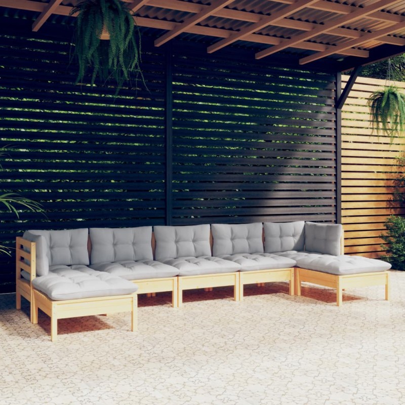 vidaXL Juego de muebles de jardín 7 pzas y cojines madera pino gris vidaXL Juego de muebles de jardín 7 pzas y cojines madera pino gris