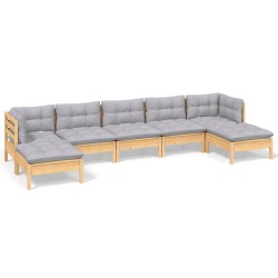 vidaXL Juego de muebles de jardín 7 pzas y cojines madera pino gris