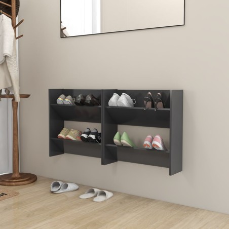 vidaXL Zapateros de pared 2 uds madera contrachapada gris 60x18x60 cm