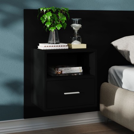 vidaXL Mesita de noche de pared negra