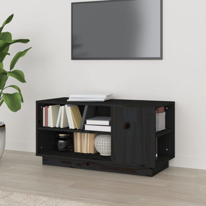vidaXL Mueble de TV madera maciza de pino negro 80x35x40,5 cm vidaXL Mueble de TV madera maciza de pino negro 80x35x40,5 cm