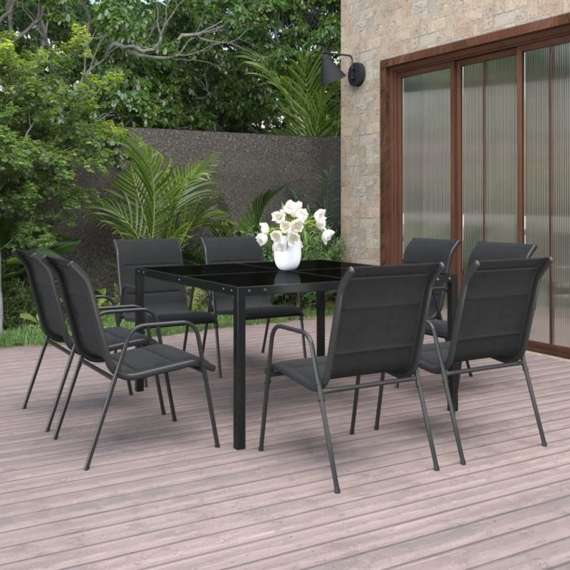vidaXL Juego de comedor de jardín 9 piezas acero vidaXL Juego de comedor de jardín 9 piezas acero