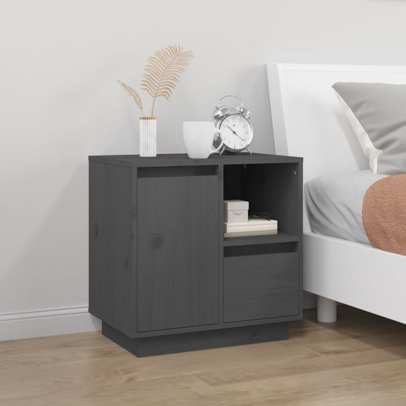 vidaXL Mesita de noche madera maciza de pino gris 50x34x50 cm vidaXL Mesita de noche madera maciza de pino gris 50x34x50 cm