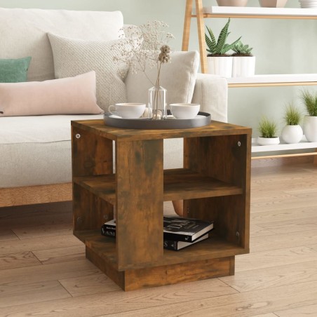 vidaXL Mesa de centro madera contrachapada roble ahumado 40x40x43 cm