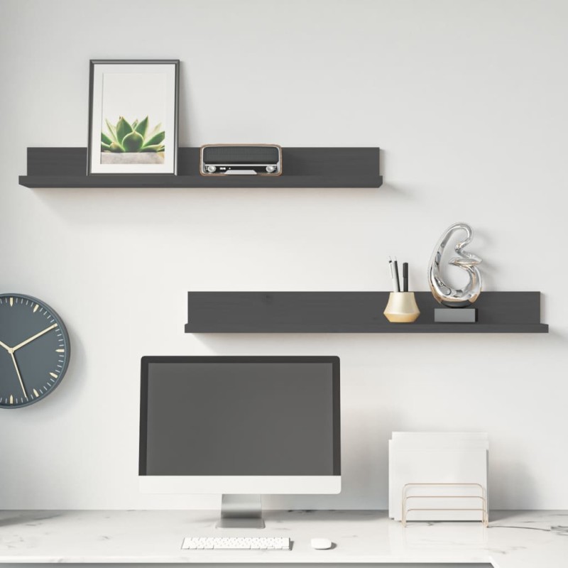 vidaXL Estantes de pared 2 uds madera maciza de pino gris 80x11x9 cm vidaXL Estantes de pared 2 uds madera maciza de pino gris 80x11x9 cm