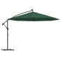 vidaXL Sombrilla voladiza con luces LED y poste de metal 350 cm verde vidaXL Sombrilla voladiza con luces LED y poste de metal 350 cm verde