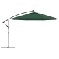 vidaXL Sombrilla voladiza con luces LED y poste de metal 350 cm verde vidaXL Sombrilla voladiza con luces LED y poste de metal 350 cm verde