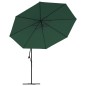 vidaXL Sombrilla voladiza con luces LED y poste de metal 350 cm verde vidaXL Sombrilla voladiza con luces LED y poste de metal 350 cm verde